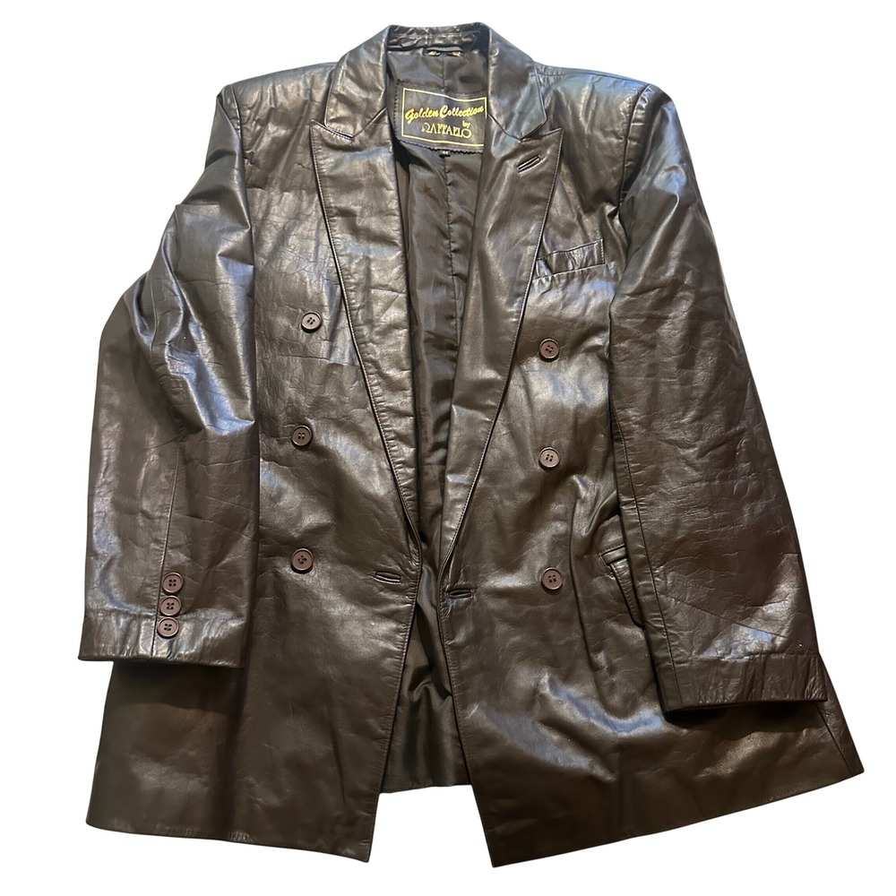 Raffaelo Leather Blazer Mens 44 Brown Double Breasted Jacket Outdoor Classic